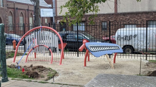 The New Musical Playspace at the East Passyunk Community Center includes warble chimes and a metallophone.